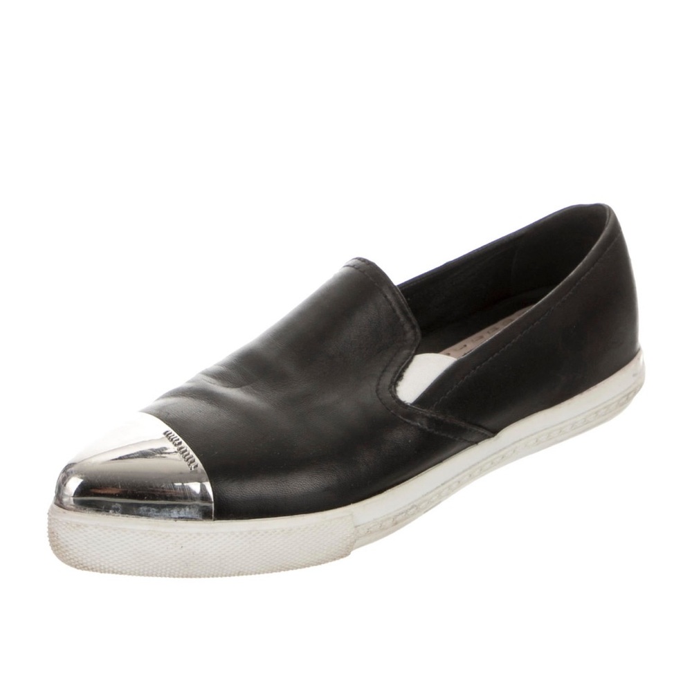 MIU MIU Leather Slip-On Shoes with Metal Toe | Size 7.5 (37.5)